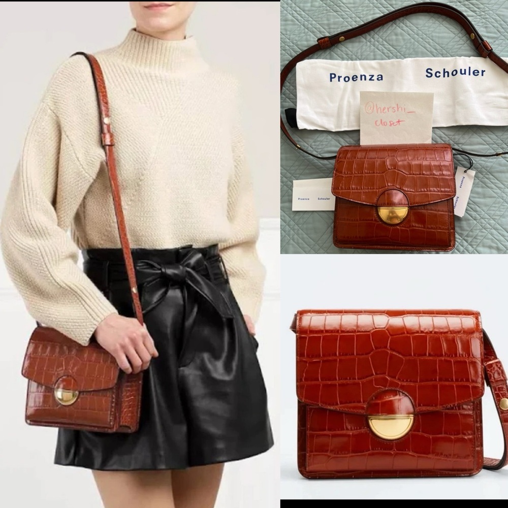 NWT Proenza Schouler $1830 Croc Crocodile Embossed Dia Day Bag Chestnut Leather